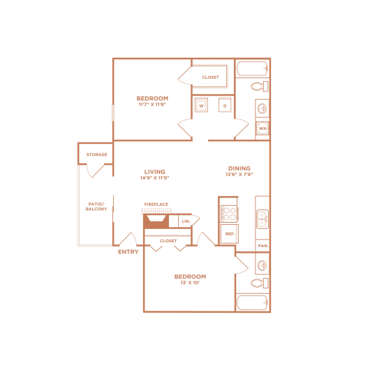 the floor plan for a two bedroom apartment at The  Tatum